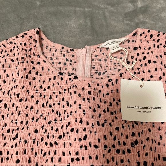 beachlunchlounge New Lauren Polka Dot Rayon Smocked Top S/P Pink - Picture 8 of 16